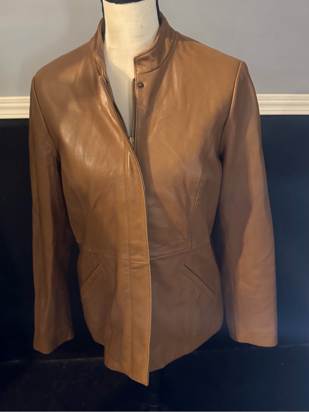 Preston & York Women’s Brown Lambskin Soft Leather Lined Zip Jacket  Sz M Casual